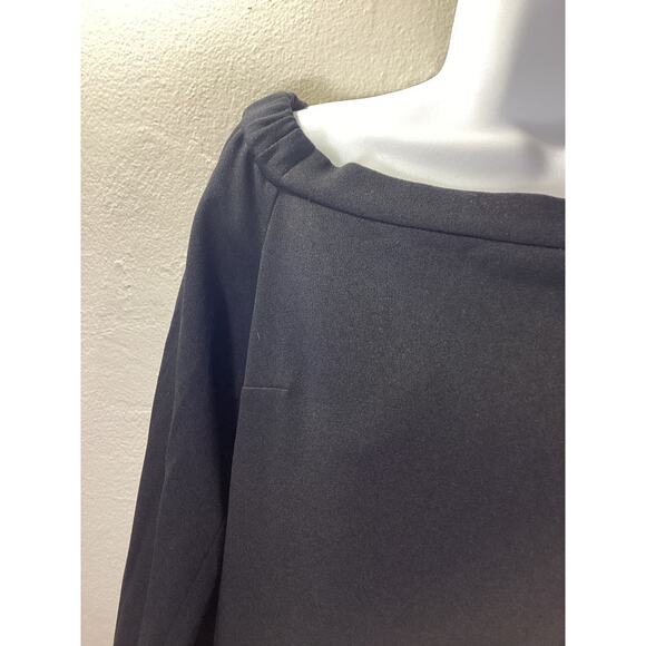 TIBI BLACK Shift Tie Cuffs Bracelet Sleeve Off Shoulder Short Jersey Dress 4 - Picture 4 of 5